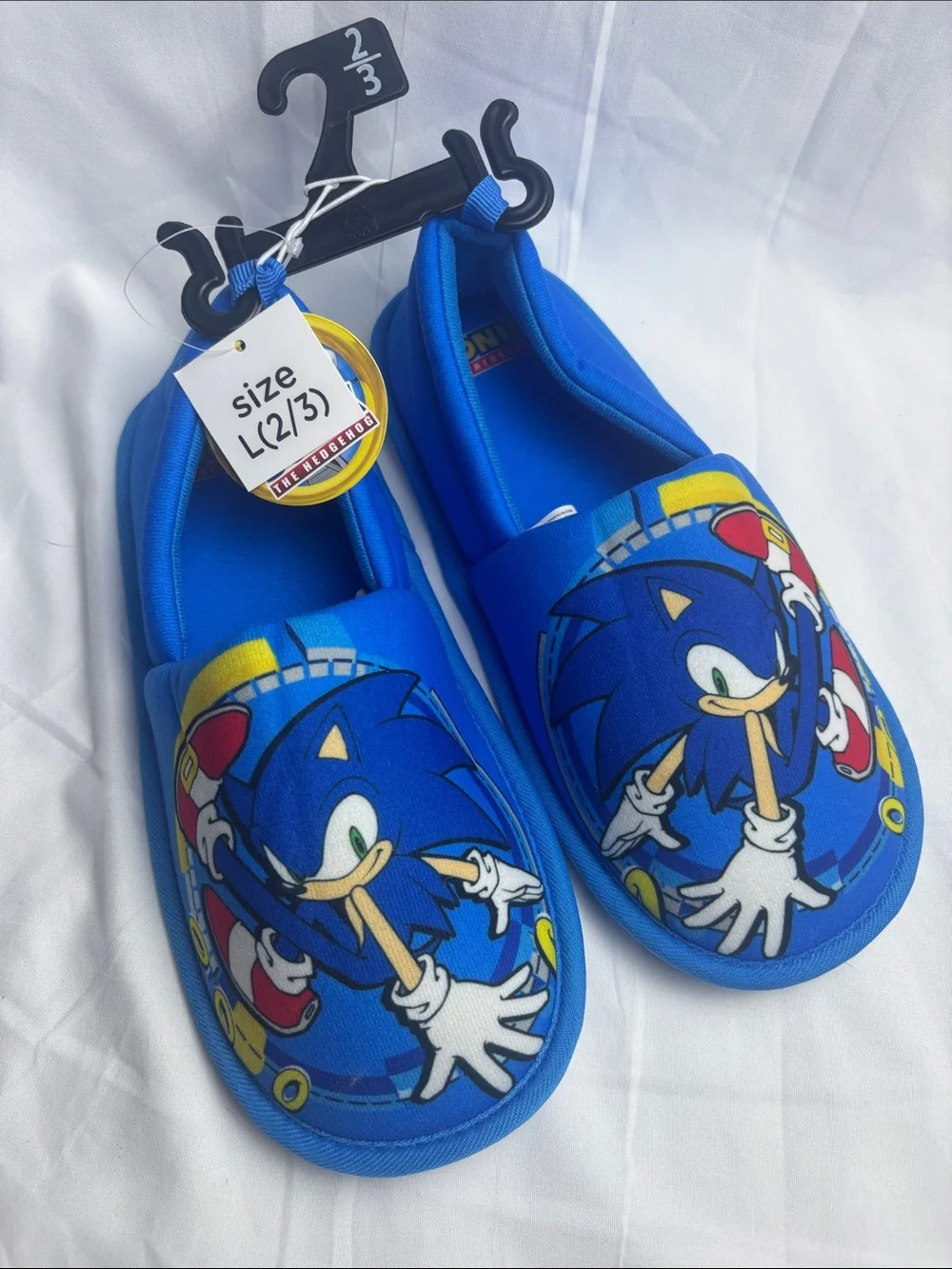 BNWT Sonic The Hedgehog Kids Blue Slip-On Slippers. Size L 2/3